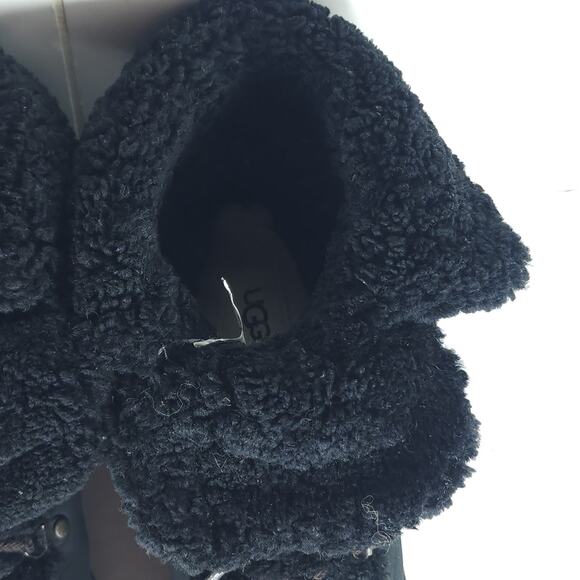 UGG Women's Fraser US7 Black Leather Lace Up Waterproof Mid Calf Shearling Boots - Picture 11 of 16